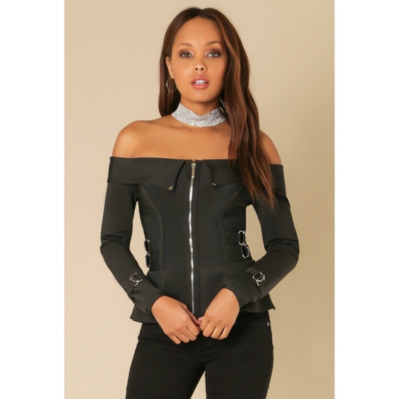WoW Couture Jackets & Blazers - WoW Couture  Bandage Off Shoulder Jacket